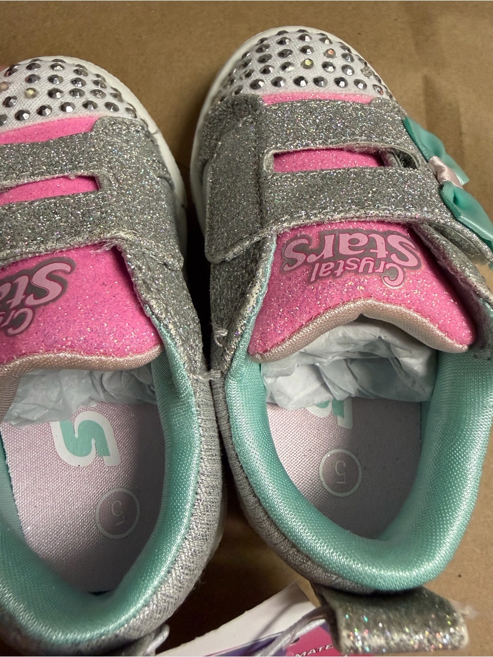 Skechers Glitter Hook-and-Loop Sneakers in Silver, Pink & Teal